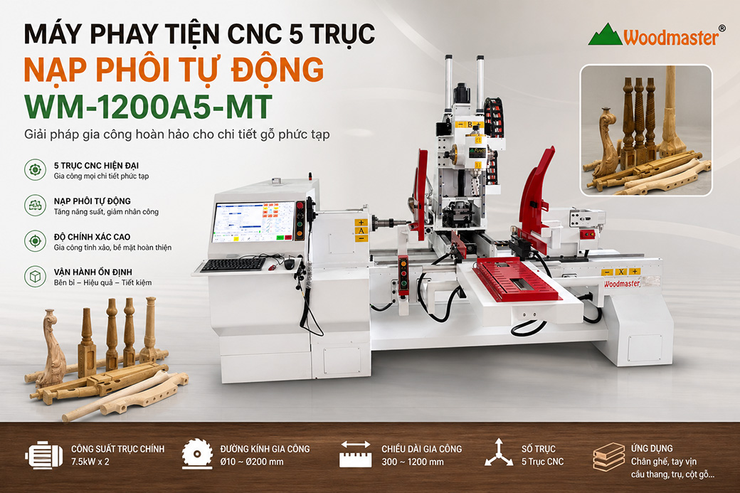 Máy phay tiện gỗ CNC nạp phôi tự động