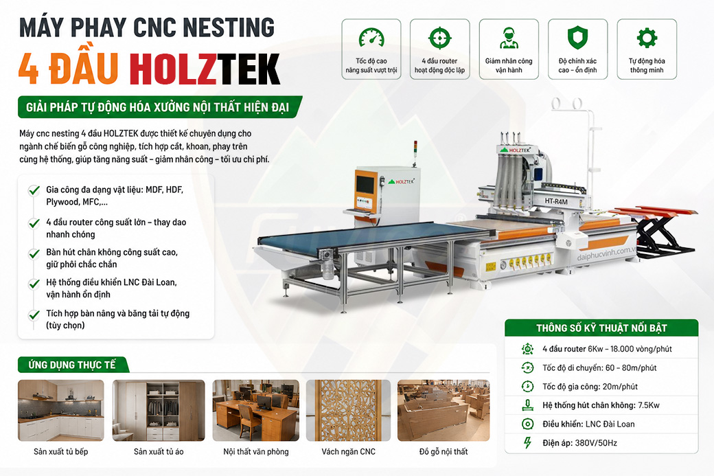 Máy phay cnc nesting thay dao tự động full option