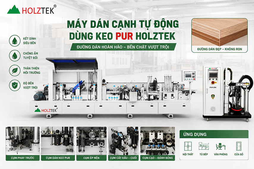 Máy dán cạnh nhiều chức năng dùng keo PUR