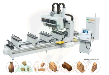 Máy Làm Mộng Âm Dương Cnc 4 Trục 16 Dao Kẹp Xoay 90 Độ Lật Mặt Phôi