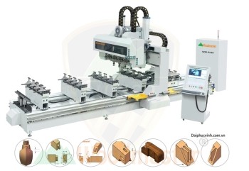 Máy Làm Mộng Âm Dương Cnc 4 Trục 16 Dao Kẹp Xoay 90 Độ Lật Mặt Phôi