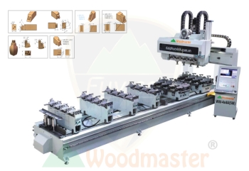 Máy làm mộng Âm Dương CNC 4 giàn 16 trục dao kẹp xoay 90 độ 5m