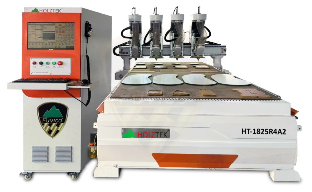 Máy phay CNC Router 4 đầu thay dao tự động bàn kép HT-1825R4A2 HOLZTEK