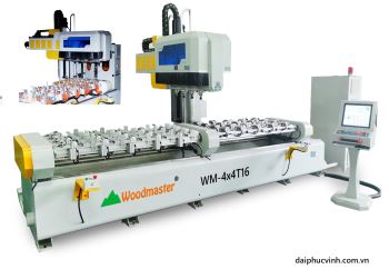Máy Làm Mộng Âm Cnc 4 Đầu Trục 16 Dao Kẹp Xoay Lật 90 Độ Lật Mặt Phôi Woodmaster